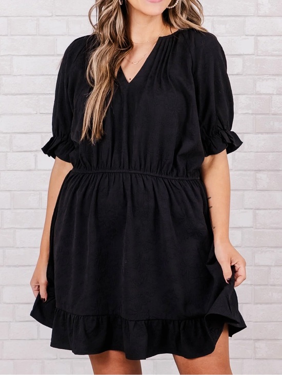 new in Dresses & Skirts - Women's Black V-Neck Ruffle Mini Dress